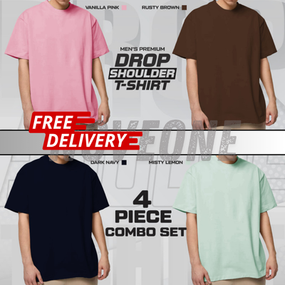 4 Pieces Combo - Drop Shoulder T-shirt for Men
