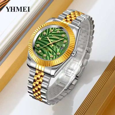Gorgeous YHMEI Two Tone Green Textured  Date Just Style Fashionable Watch_img_0