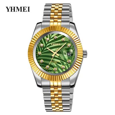 Gorgeous YHMEI Two Tone Green Textured  Date Just Style Fashionable Watch_img_1