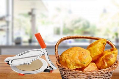 Stainless Steel Roti Maker/Puri Press - Silver and Red_img_0