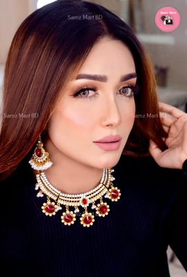 Luxury Premium Quality Indian Style Multi Stone Red Color Necklace set_img_3