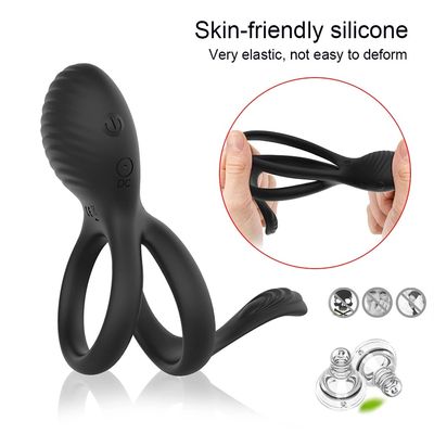 Vibrating Dual Penis Ring Premium Stretchy Soft Cock Ring 7 Vibration Modes Erection Enhancing Sex Toys for Men and Couples Play_img_7