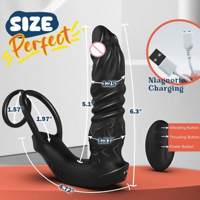 Thrusting Anal Dildo Vibrator Male Prostate Massager Vibrating Anal Plug with Cock Ring Adult Anal Sex Toys for Gay Men Couple_img_4