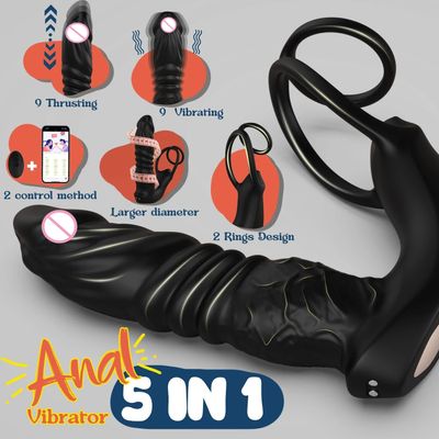 Thrusting Anal Dildo Vibrator Male Prostate Massager Vibrating Anal Plug with Cock Ring Adult Anal Sex Toys for Gay Men Couple_img_3