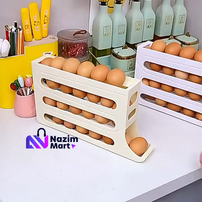 4 Layers Automatic Rolling Egg Holder Kitchen Refrigerator Egg Dispenser Fridge Organizer- Nazim Mart_img_0