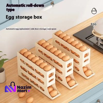 4 Layers Automatic Rolling Egg Holder Kitchen Refrigerator Egg Dispenser Fridge Organizer- Nazim Mart_img_1