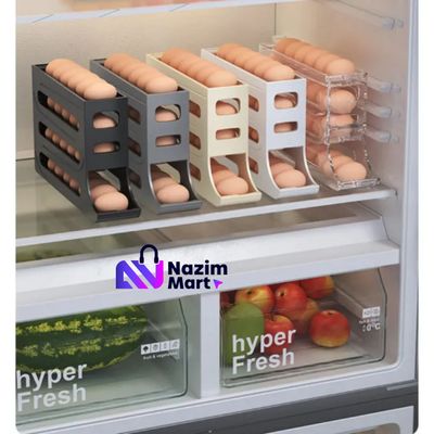 4 Layers Automatic Rolling Egg Holder Kitchen Refrigerator Egg Dispenser Fridge Organizer- Nazim Mart_img_2