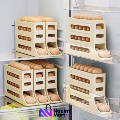 4 Layers Automatic Rolling Egg Holder Kitchen Refrigerator Egg Dispenser Fridge Organizer- Nazim Mart_img_3