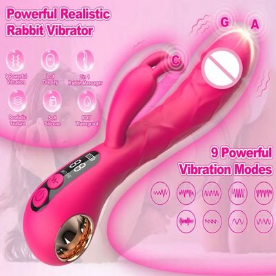 2 in 1 G-spot Rabbit Vibrator LCD Display Vibrating Clitoral Stimulator Realistic Dildo Vibrator G-Spot Adult Sex Toys for Women_img_4
