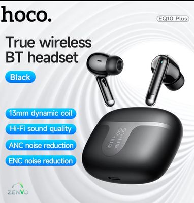 HOCO EQ10 Plus ANC ENC Noise Reduction Wireless BT 5.4 Earphone LED Display Charging Box HiFi Audio Stereo Headset Dual Connect- Black Color_img_1