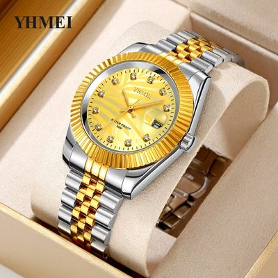 Gorgeous YHMEI Two Tone White Textured  Date Just Style Fashionable Watch_img_0