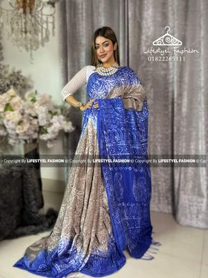প্রিমিয়াম কোয়ালিটি সিল্ক আরামদায়ক ভেজিটেবল বাটিক শাড়ি (LF-SS-691)_img_0