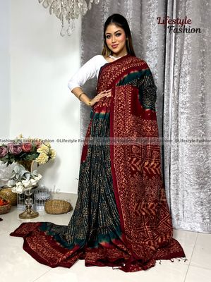 প্রিমিয়াম কোয়ালিটি সিল্ক আরামদায়ক ভেজিটেবল বাটিক শাড়ি (LF-SS-020)_img_0