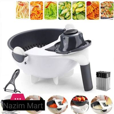 9 in 1 Multifunction Kitchen Wet Basket Vegetable Cutter With Drain Magic Rotate Safety - Nazim Mart_img_2
