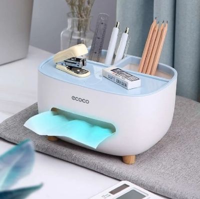 Tissue Box Cover Holder with Storage, Napkin Tissue Box, Multi-Function Tissue Box ABS Material Storage Organizer_img_4