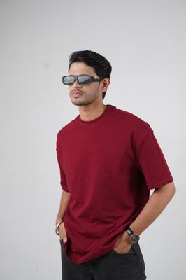Solid (Maroon) Oversized Drop Shoulder T-shirt_img_0