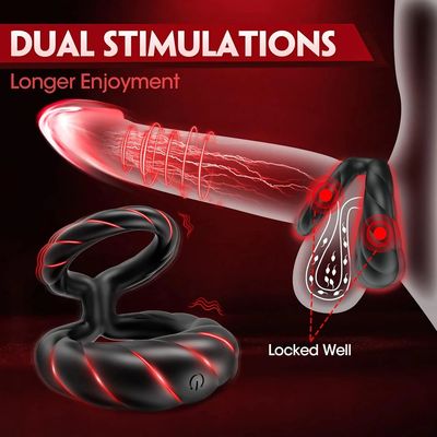 Vibrating Double Cock Ring Sex Toys for Men Penis Ring Vibrator with 10 Vibrations Adult Male Sex Toy for Longer Harder Stronger_img_2