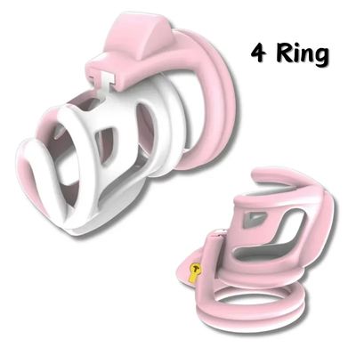Male Chastity Cage Dual Color Pink Ventilated Adult Sex Toy with 4 Adjustable Penis Rings Men's Lockable Chastity Device for Sex_img_0
