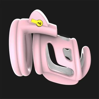 Male Chastity Cage Dual Color Pink Ventilated Adult Sex Toy with 4 Adjustable Penis Rings Men's Lockable Chastity Device for Sex_img_4