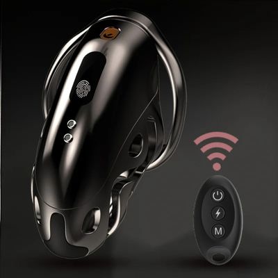 Black Gold Remote Control Electric Shock Male Chastity Lock Long Distance Controlled Male Chastity Penis Restraint Adult Sex Toy_img_1