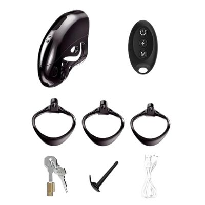 Black Gold Remote Control Electric Shock Male Chastity Lock Long Distance Controlled Male Chastity Penis Restraint Adult Sex Toy_img_3