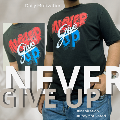 Never Give Up Regular Fit T-Shirt-Black