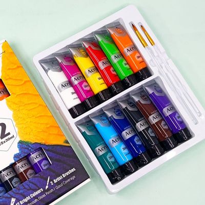 Keep smiling acrylic colour 12 Pc 30ML X 2 pc brush_img_1