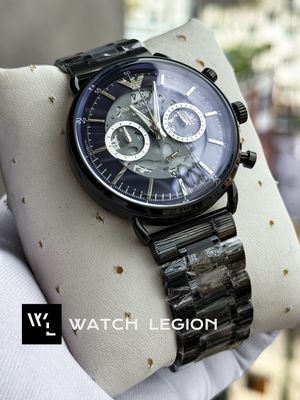 ARMANI CHAIN OVAL GLASS MECCANICO FULL BLACK BLUE DIAL