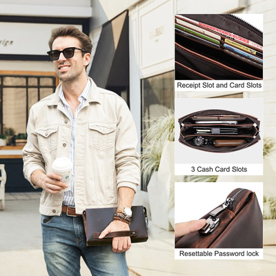 SEOR Genuine Leather Large Capacity Coded Lock Clutch Bag_img_5
