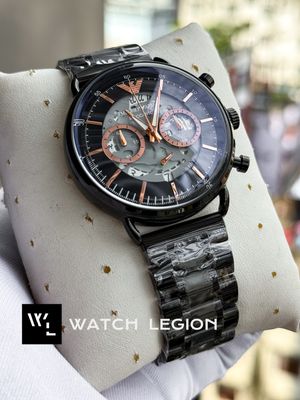 ARMANI CHAIN OVAL GLASS MECCANICO FULL BLACK ROSE GOLD DIGITS