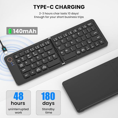 GearUP B023 Rechargeable Ultra Slim Folding Pocket Bluetooth Keyboard_img_1
