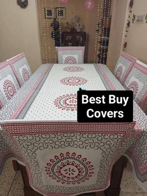 Block Print 6 Seater Dining Table Cloth and Chair Cover_img_2
