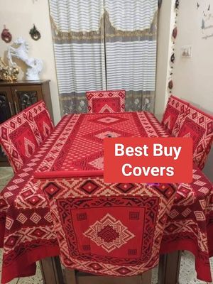 Block Print 6 Seater Dining Table Cloth and Chair Cover_img_4