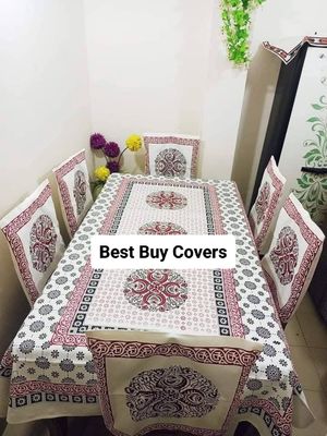 Block Print 6 Seater Dining Table Cloth and Chair Cover_img_14