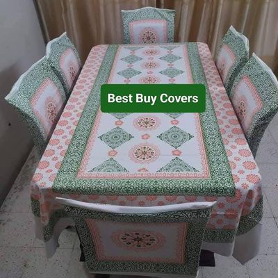 Block Print 6 Seater Dining Table Cloth and Chair Cover_img_17