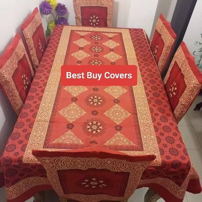 Block Print 6 Seater Dining Table Cloth and Chair Cover_img_16