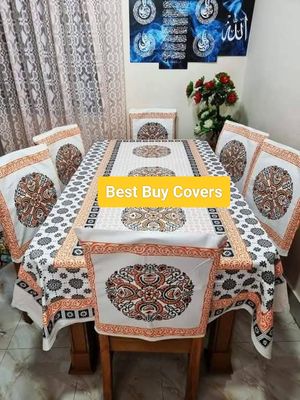 Block Print 6 Seater Dining Table Cloth and Chair Cover_img_27
