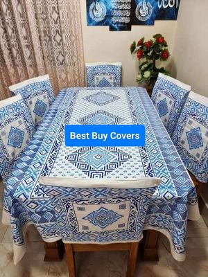 Block Print 6 Seater Dining Table Cloth and Chair Cover_img_28
