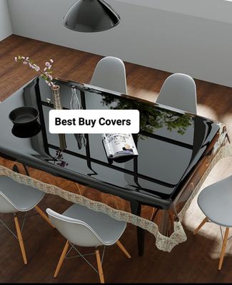 Water Transparent Golden Lace 4 Seater Center Table Cover 60"X40"_img_0