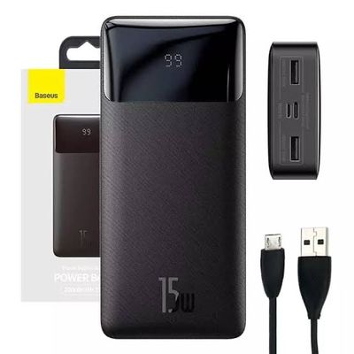 Baseus Bipow Digital Display Power Bank 30000mAh 15W Black Overseas Edition, With Simple Series Charging Cable USB to Micro 25cm Black_img_3