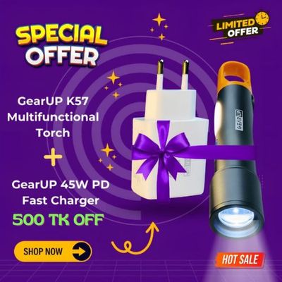 স্পেশাল অফার !! GearUP K57 Multifunctional Rechargeable Torch & GearUP GP007 45W Fast Charging PD Combo_img_0