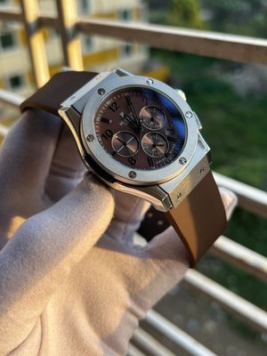 Hublot Classic Fusion Silver Case Brown Dial Brown Fiber Belt AA_img_0