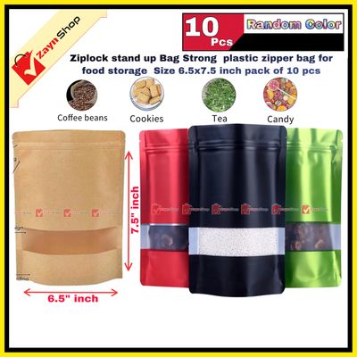 Ziplock stand up Bag Strong plastic zipper bag for food storage Size 6.5x7.5 inch  pack of 10 pcs_img_0