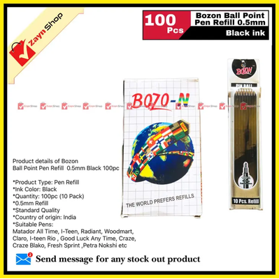 Bozon Ball Point Pen Refill 0.5Mm Black 100Pc - Fountain Pen_img_0