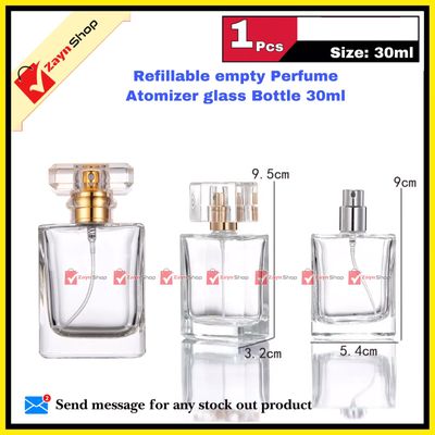 Empty Perfume Atomizer Refillable Spray 30ml Bottle 1pcs - Transparent Glass Square Shape - Very Comfortable and Fashionable_img_0