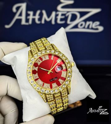 Full Iced Watch Golden Color Red Dial_img_0