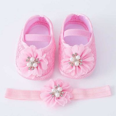 Gorgeous Stone Flower Baby Girl Band Shoe_img_2