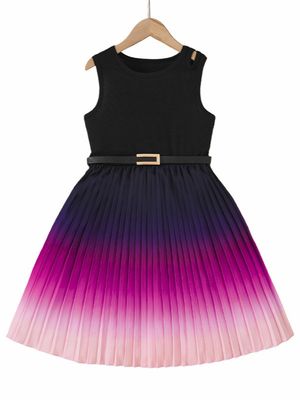 Imported 🌈 Girls' Gradient Summer Dress – Korean Style Pleated Vest_img_4