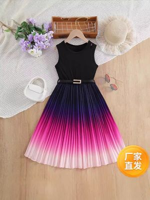 Imported 🌈 Girls' Gradient Summer Dress – Korean Style Pleated Vest_img_5
