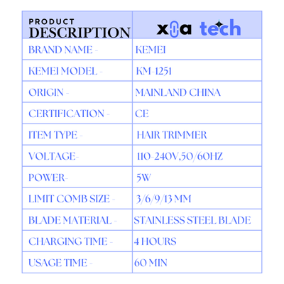Kemei KM-1251 Professional Hair Trimmer For Men_img_2